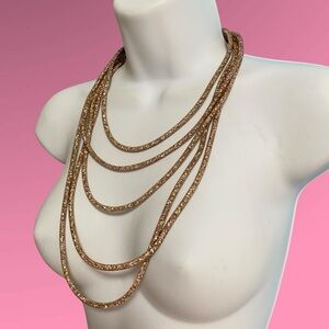 Mesh Crystal Chips Multistrand Statement Necklace Magnet Clasp